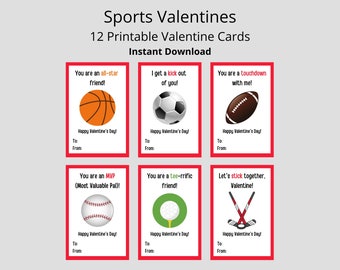 Tarjetas de San Valentín deportivas para niños Tarjetas de San Valentín imprimibles para el aula de San Valentín para niños