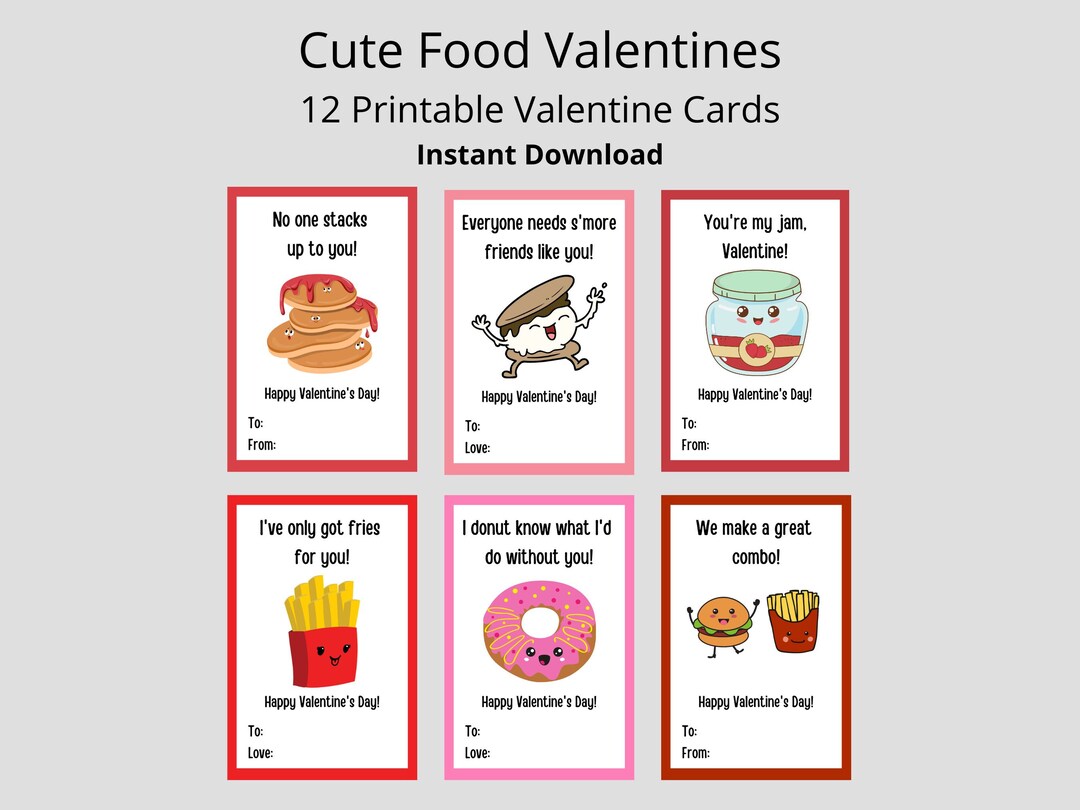 Cute Food Printable Valentine Cards Printable Valentines for Kids ...