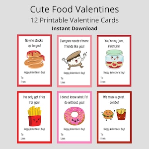 Cute Food Printable Valentine Cards Printable Valentines for Kids Friends&#39; Valentines