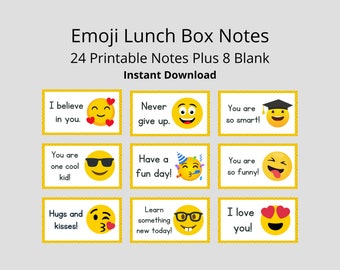 Emoji Lunch Box Notes for Kids, 24 Printable Cards (Digital Download)