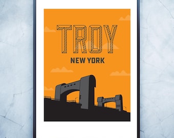 TROY NY Tin Bridge Travel Poster (morning)