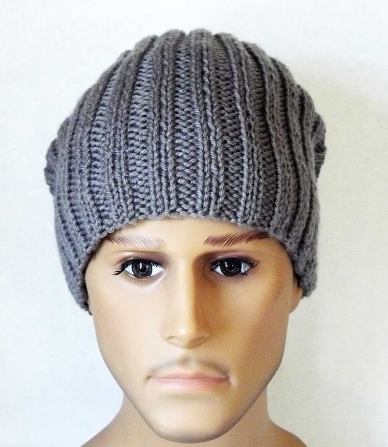 Knitting PATTERN Knit Slouchy Beanie Hat Pattern Mens Teens Etsy