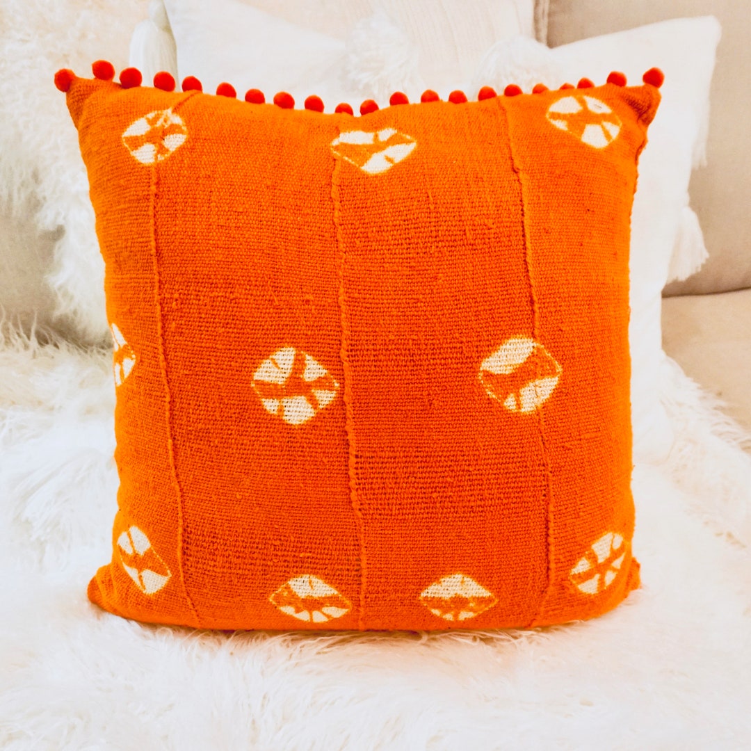 Orange Mud Cloth Pillow Cover, Handdyed African Fabric Etsy