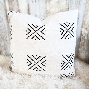 White Mud Cloth Pillow Cover,  Hand-dyed African Fabric