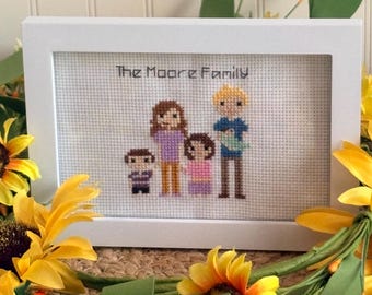 Retrato familiar personalizado, regalo de aniversario de boda de algodón, retrato personalizado en punto de cruz, retrato personalizado, fotos familiares únicas