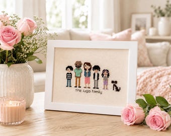 Custom Family Portrait, Embroidery Gift, Personalized Cross Stitch Portrait, Unique Family Photos, Keepsake, Housewarming gift