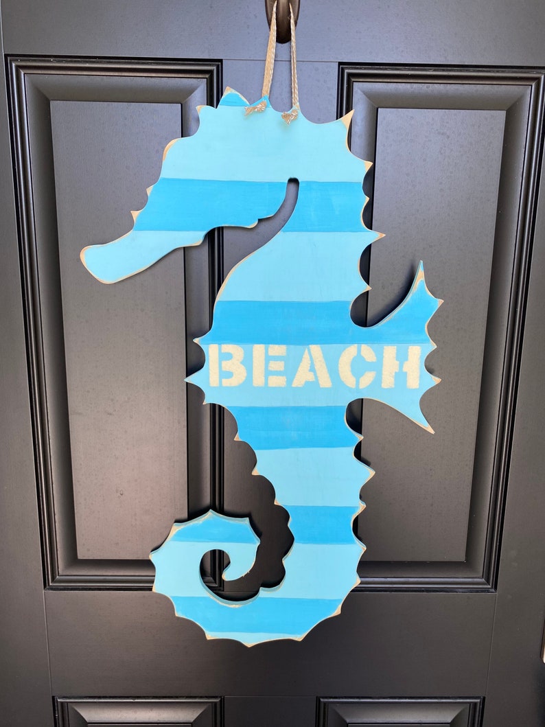 Seahorse Door Hanger Beach Door Hanger Beach Wood Decor Etsy