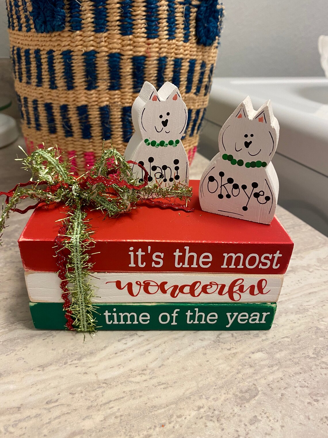 Christmas Book Stack Christmas Wood Book Stack Most Etsy