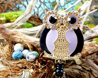 Name Badge Reel - Badge Reel Retractable - Rhinestone Owl Badge Reel - Gifts for LPN Nurse - Nurse Gift Ideas - ID Badge Holder Retractable