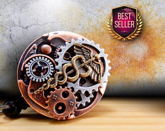 Steampunk Caduceus Badge Clip, Nurse Jewelry Men's, Retractable Badge Holder, Male Doctor Gift, Unisex Design Badge Reel, Christmas Gift RN