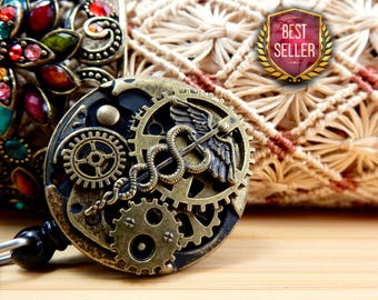 Medical Caduceus Badge Reel, Badge Reel, Nurse Gift, Men's Steampunk ID Clip, Nursing Jewelry, Student Graduation, Gift for Her or Him