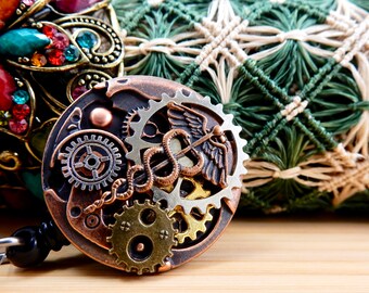 Nurse Retractable Badge Holder, Healthcare Caduceus Badge Reel, Gears and Cogs Badge Clip, Steampunk Design Badge Holder, Unique RN Gift