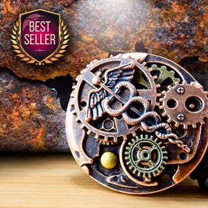 Badge Reel Caduceus, Steampunk ID Clip, Badge Holder, Men's Retractable Pull, Nurse Week Gift, RN Jewelry, Male, Doctor, Graduation, BSN image 1