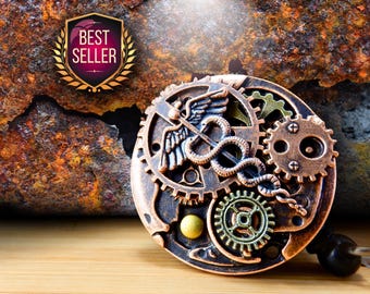 Badge Reel Caduceus, Steampunk ID Clip, Badge Holder, Men's Retractable Pull, Nurse Week Gift, RN Jewelry, Male, Doctor, Graduation, BSN