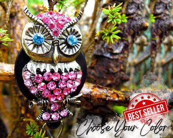 Owl Badge Holders, Retractable Badge Holder, ID Badge Holder Crystal, Rhinestone Badge Reel, Gift for Nurses, Doctor Gifts