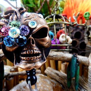 Crystal Skull Badge Reel, Halloween Badge Clip, Sugar Skull Badge Holder, ID Badge Holder, Halloween Gift for Nurse, RN Gift