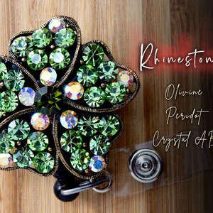 St Patrick's Day Badge Reel, Five Leaf Clover Rhinestone Badge Clip, Bling Retractable Badge Holder, St Patrick's Day Nurse Jewelry, RN Gift image 4