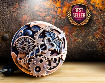 Caduceus Badge Clip, Badge Reel, Steampunk Retractable ID Badge Holder, Nurse Gift, RN Jewelry, Graduation BSN Gifts, Badge Holder