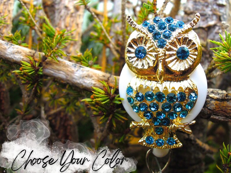 Decorative Owl Badge Reel Retractable Badge Holder Badge Reel Retractable Quality Nurse ID Badge Clip Rhinestone Badge Reel Color • 1