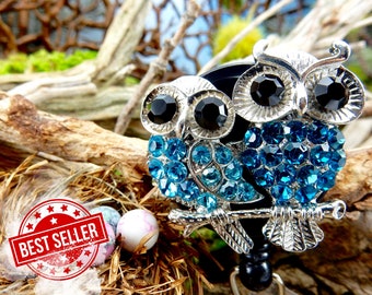 Cute Owl Badge Holder, Badge Reel Retractable, Neonatal Nurse ID Badge Holder, Retractable Badge Clip Pediatrics, Rhinestone Badge Reel