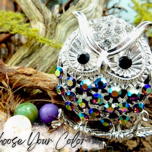 Bling Owl Badge Clip, Rhinestone Owl Badge Holder, Crystal Owl Badge Reel, Nurse Jewelry, Nurse Accessories