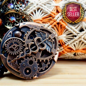 Caduceus Badge Clip, Badge Reel, Steampunk Retractable ID Badge Holder, Nurse Gift, RN Jewelry, Graduation BSN Gifts, Badge Holder