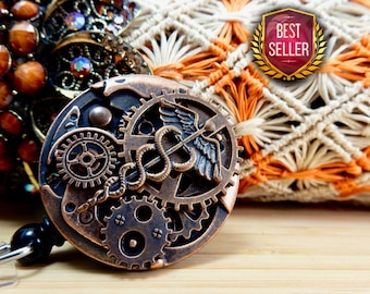 Caduceus Badge Clip, Badge Reel, Steampunk Retractable ID Badge Holder, Nurse Gift, RN Jewelry, Graduation BSN Gifts, Badge Holder