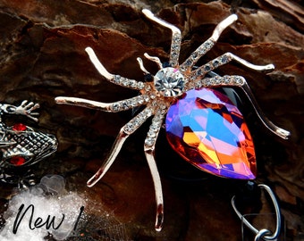 Spider Badge Reel Halloween, Crystal Spider Retractable Badge Holder, Unique Halloween ID Badge Clip, Cute Halloween Accessories Nurse