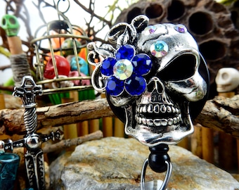 Skull Badge Holder, Halloween Badge Reel, Retractable ID Clip, ID Badge Reel, Name Badge Holder, Badge Pull, Name Badge Holder