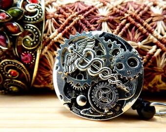 Unique Doctor Graduation Gift, Steampunk Badge Holder Nurse, Stylish Caduceus Badge Clip, Nursing Staff Badge Reel, Inclusive Design Badge