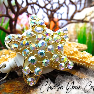 Starfish Badge Reel, Retractable Badge Holder, Crystal Starfish ID Badge Clip, Rhinestone Badge Reel, Nurses Gift, RN Jewelry