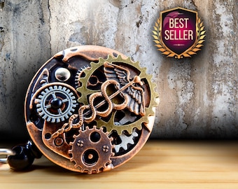 Retractable Badge Reel, Steampunk Caduceus Badge Clip, Nursing Badge Holder Men's, Retractable ID Badge Clip Male RN, Unisex Design Badge