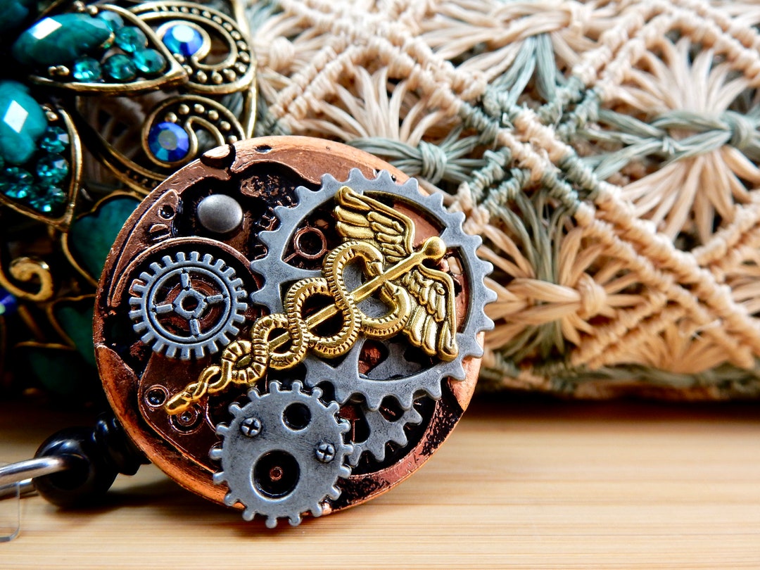 Unique Nurse Gift, Steampunk Design RN Jewelry, Caduceus Badge Holder ...