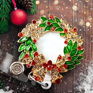 Porta credencial navideño retráctil con diseño de corona de diamantes de imitación para enfermeras y personal de oficina
