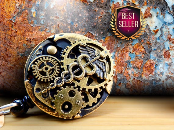 Medical Caduceus Badge Reel, Badge Reel, Nurse Gift, Men's Steampunk ID Clip, Nursing Jewelry, Student Graduation, Gift for Her or Him