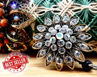 Bling Retractable Badge Holder • Crystal Flower Badge Reel • Rhinestone Badge Holder • ID Badge Reel Floral • Nurse Badge Reel • RN Gift