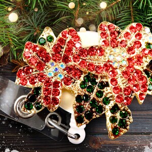 Poinsettia Christmas Badge Reel – Rhinestone Retractable ID Holder for Nurses