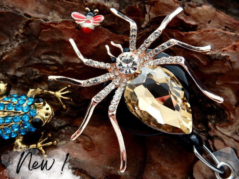 Spider Badge Reel, Halloween Badge Halter, Halloween Abzeichen Clip, Bling Spider ID Badge Reel, Halloween Badge Holder für Krankenschwester Rose Gold