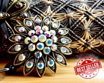 Badge Reel Strass, wunderschöne Blumen Clip, Geschenk für Arzt, Krankenschwester Abschlussgeschenk, Badge Pull, RN Geschenk, Irisierende Kristall, Bling ID