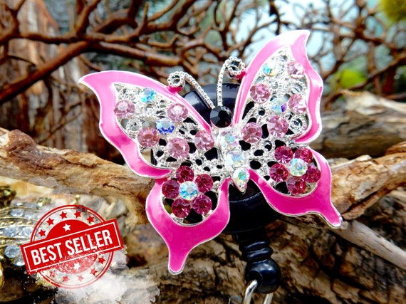 Pink Butterfly ID Holder, Badge Clip Butterfly Retractable, Decorative RN Badge  Reel, Labor and Delivery Badge Reel, Badge Pull 