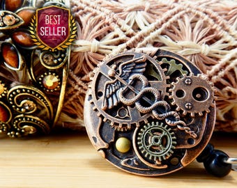 Badge Reel Caduceus, Steampunk ID Clip, Badge Holder, Men's Retractable Pull, Nurse Week Gift, RN Jewelry, Male, Doctor, Graduation, BSN