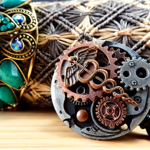 Retractable Nursing Badge Reel, Caduceus Design Badge Holder, Steampunk Design ID Badge Clip, Navy Nurse Badge Reel, Unique Gift for RN