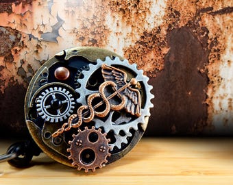 Steampunk Caduceus Badge Clip, Nurse Gift, Name Badge Holder Retractable, Men's ID Badge Reel, Unique Christmas Gift for Nurse, RN Gift