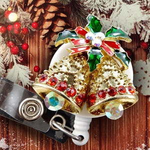 Christmas Badge Reel – Christmas Bells Badge Reel, Holiday Retractable ID Holder for Nurses