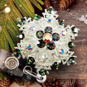 Snowflake Badge Reel – Christmas Gift Doctor Rhinestone Retractable ID Holder