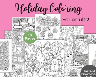 Whimsical Christmas Coloring Pages for Adults (Digital Download)