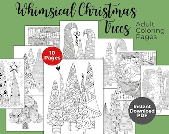 Whimsical Christmas Tree Coloring Pages: Adult Coloring Book (PDF)