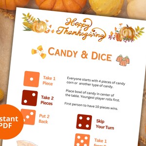 Thanksgiving Candy & Dice Game - Friendsgiving - Thanksgiving Game  - Thanksgiving Office Party - Thanksgiving Family Games
