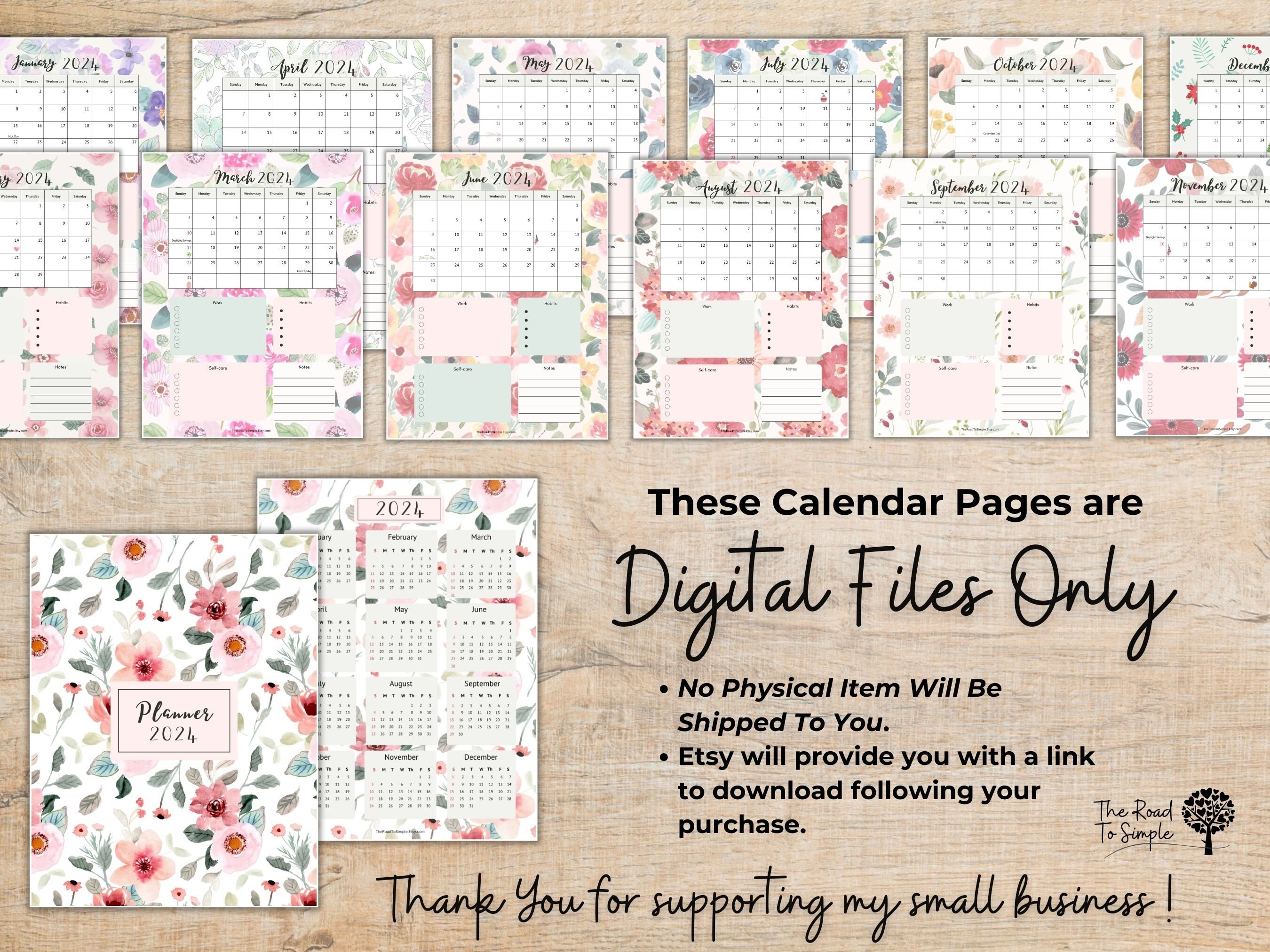 Printable 2024 Calendar Planner Floral 2024 Calendar 2024 Office ...