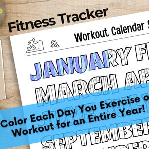 Workout Tracker Coloring Page Printable, Coloring Workout Calendar, Year Workout Tracking Coloring Sheet, Monthly Coloring Planner